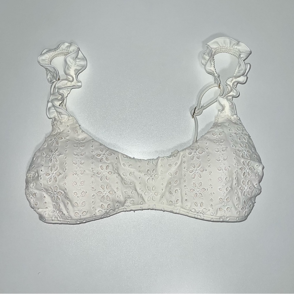Hollister Eyelet Ruffle Bikini Top Swimwear Padded Tie Detail White Sz X-Small